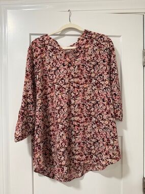 Maternity Pink Floral Women's V-Neck Blouse